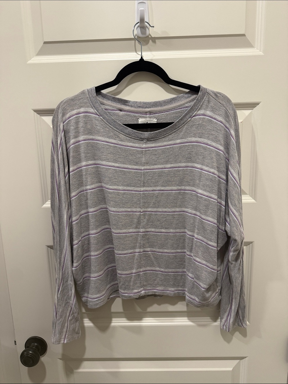 Lou & Grey Gray Top with Lilac Stripes - Long Sleeve